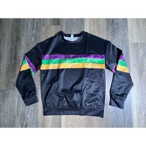 Unbranded Mardi Gras Sweatshirt Unisex Medium Black Purple Green Gold Glitter